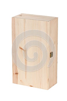 Wine gift wooden box isolated on white background with clipping path and copy space for your text