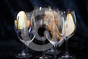 Wine glases, aromatic barrel, cinnamon, tasting