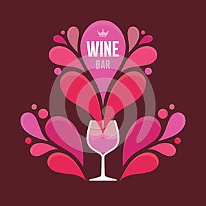 Wine Glass and Abstract Sprays - Vector Illustration