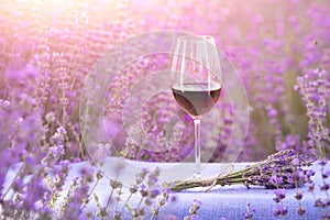 Wine glass against lavender