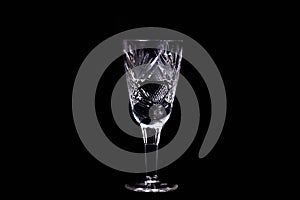 The wine glass on black background