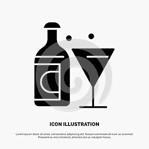 Wine, Glass, Bottle, Easter solid Glyph Icon vector