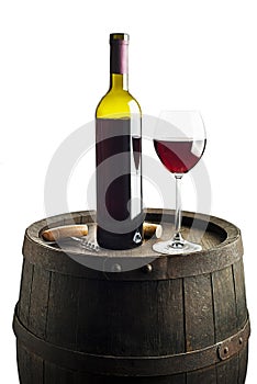 Wine bootle and glass on white background