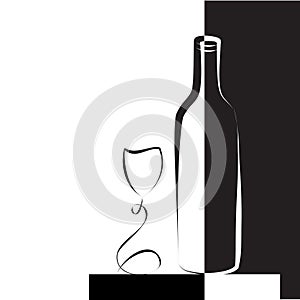 Wine glass and bottle for wine