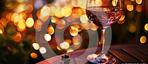 A Wine Glass, Capturing The Enchantment Of Blurred Lights Valentine Background With Lens Flare And C