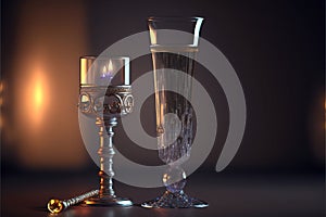 A wine glass and a Champagne flute with light reflections.