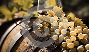 Wine Glass with Chardonnay Grapevine tasting in vineyard