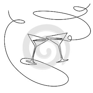 Wine Glass Continuous Line Draw, Minimalistic Monoline Wineglass, Alcohol Drink Holiday Drawing