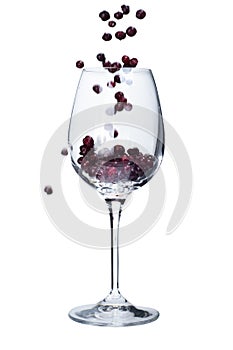 Wine glass with cranberies