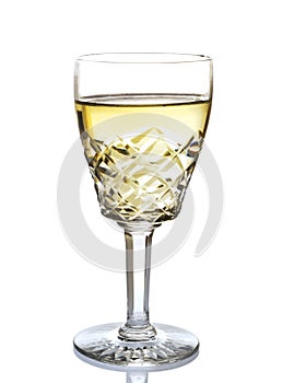 Wine glass, crystal, white wine, white background