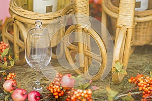 wine glass with decorated background toned clouseup