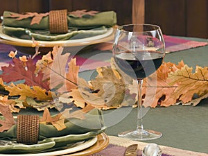 Wine glass on fall table