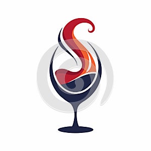 A wine glass with a flame burning inside, creating a mesmerizing and unique display, A sleek design of a wine glass with swirling