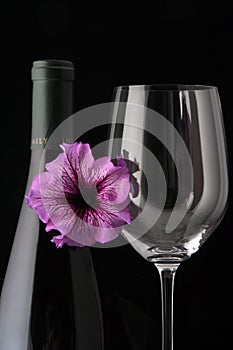 Wine and glass with flower