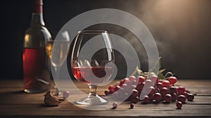 Wine Glass and grapes on wooden table