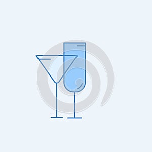 Wine glass line 2 colored line icon. Simple blue and white element illustration. Wine glass line concept outline symbol design fro