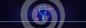 Wine glass line icon. Bordeaux glass sign. Neon light glow effect. Vector