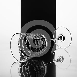 Wine, glass, luxury-alcohol, black background, reflection,black and white image