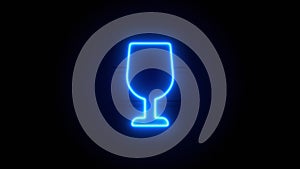 Wine Glass neon sign appear in center and disappear after some time. Loop animation of blue neon icon