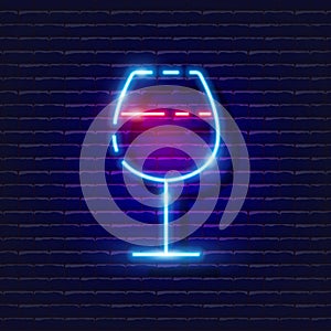 Wine glass neon sign. Party glowing icon. New Year and Christmas concept. Vector illustration for design