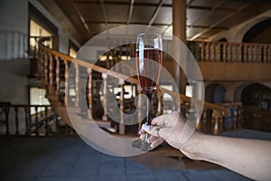 Wine glass point of view,vineyards queretaro Mexico cava