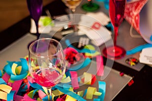 Wine Glass, Red and Purple Champagne Glasses Confetti Celebration