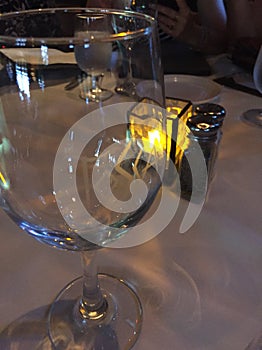 Wine glass at restaurant table