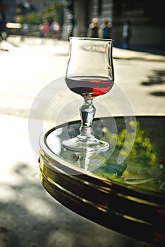 Wine glass on table