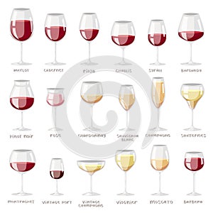 Wine glass vector winery alcohol drink and red beverage wineglass in bar restaurant illustration set of glassware