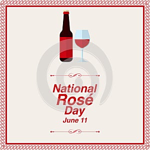 Wine Glass and Wine Bottle Vector Icon. National Rose Day Design Concept, suitable for social media post template, poster, greetin