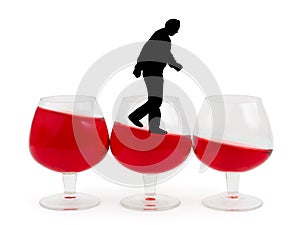 Wine glasses and alcoholic man