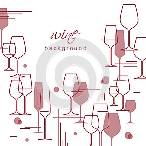 Wine glasses Background.  Design element for tasting, menu, wine list, restaurant, winery, shop. Modern line style.
