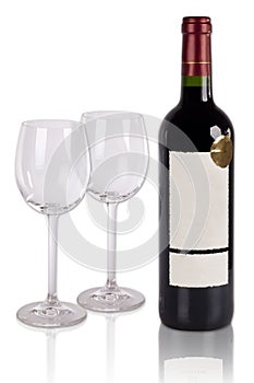 Wine glasses and bottle