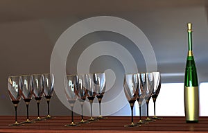 Wine glasses and bottle