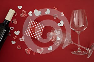 Wine glasses and bottle with box for Valentine`s day