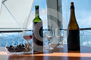 Wine glasses and bottles with chocolate