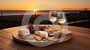 Wine Glasses, Cheese Plate, Fresh Grapes at Sunset - Summer Events