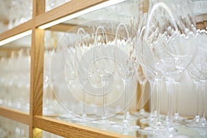 wine glasses on display in a store