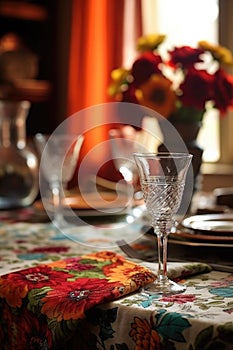 wine glasses and festive napkins on dining table