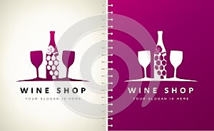 Wine Glasses. grapes and bottle vector. Wine logo design.