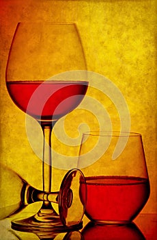 Wine glasses grunge background