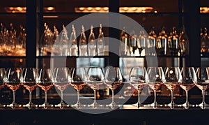 Wine glasses placed on the bar counter.