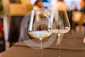 Wine glasses on restaurant table