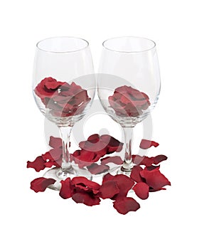 Wine Glasses with Rose Pedals photo