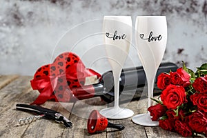 Wine Glasses, roses and gift