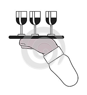 Wine glasses tray holding cartoon hand outline illustration