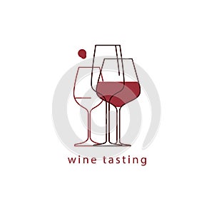 Wine glasses. Vector linear icon of wine tasting.