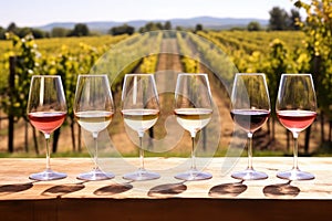 wine glasses on a vineyard tasting table