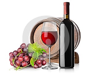 Wine with grape and barrel