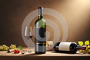 Wine grape and wine bottle still life composition